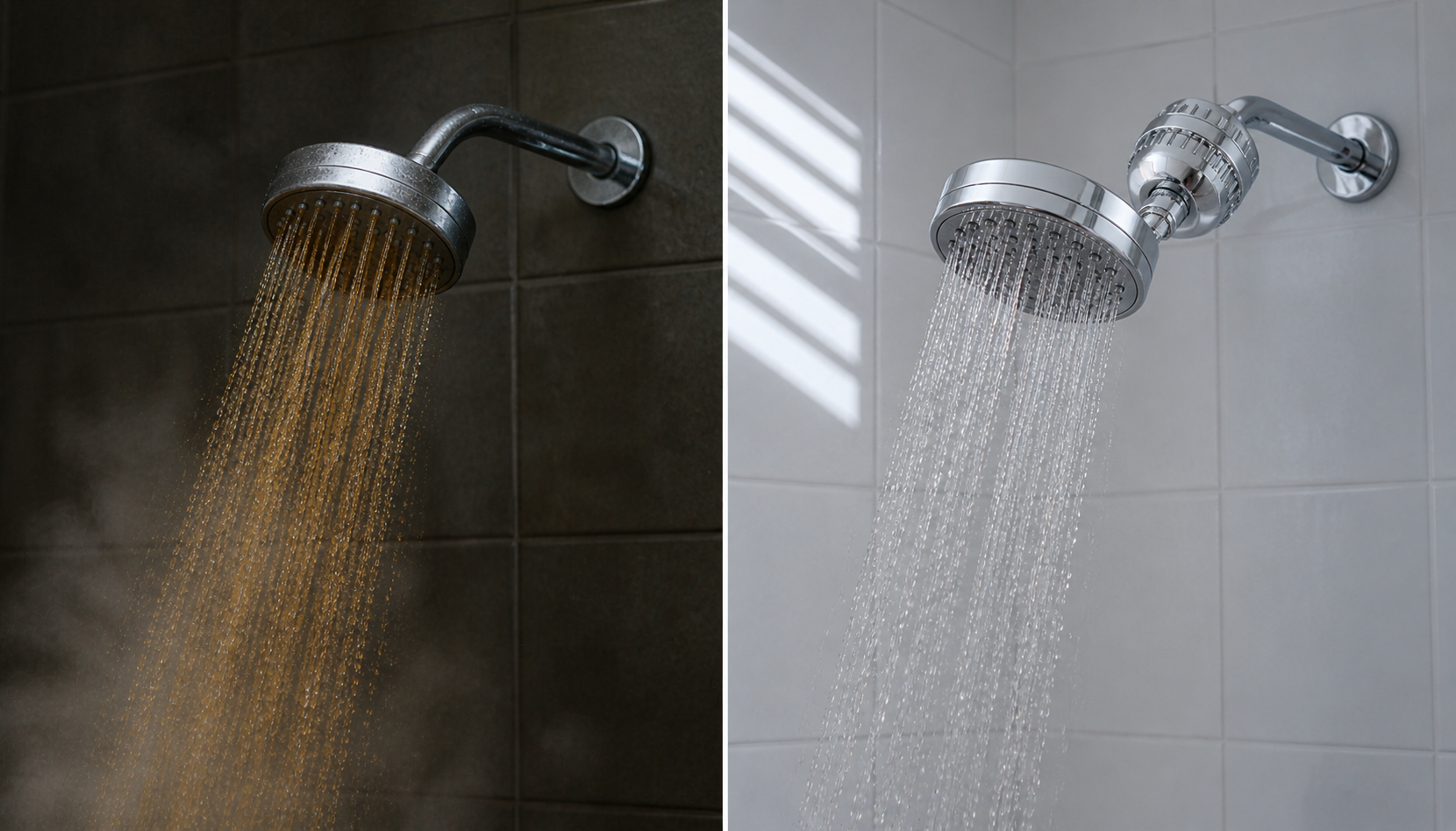 Ducha antes y después da filtragem da água